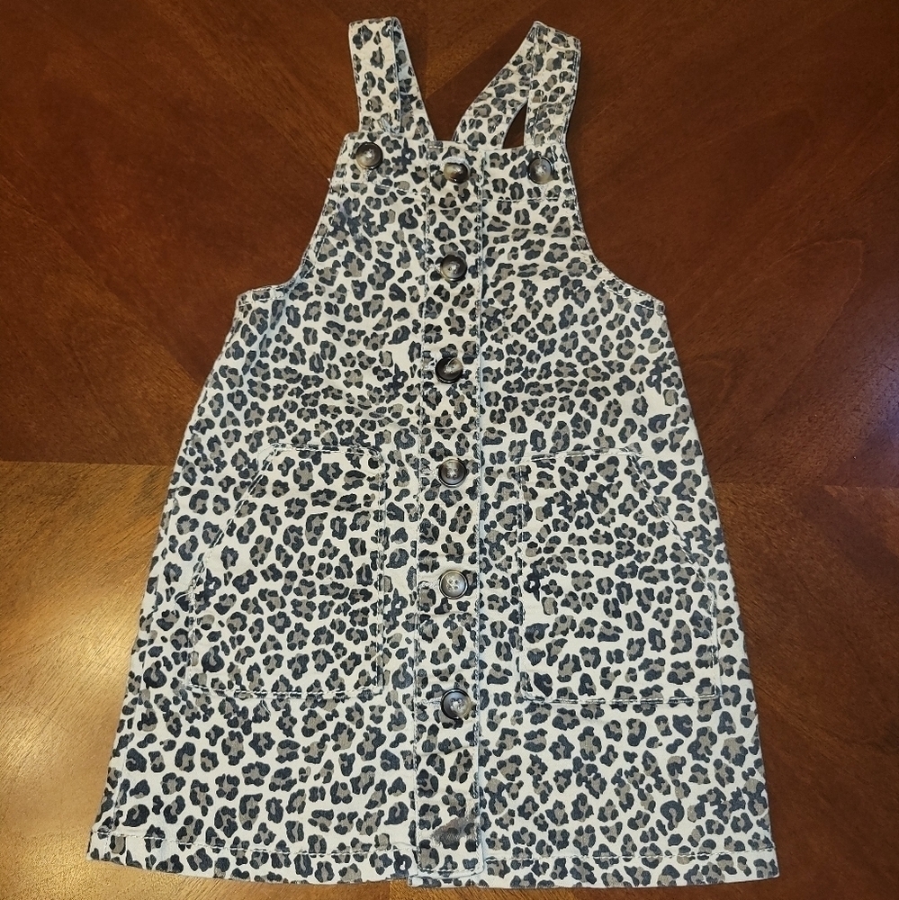 Toddlers Girls Brown Leopard Print Overall Dress